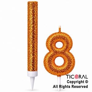 SET BENGALA Y VELA NUMERAL NUMERO 8 CON GIBRE ORO